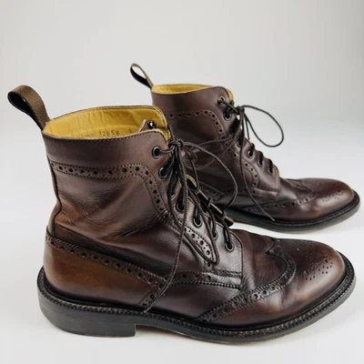 Botas punta de ala J Crew para hombre 9 cuero marrón oscuro hechas en Italia 72858 Foto 1 de 4