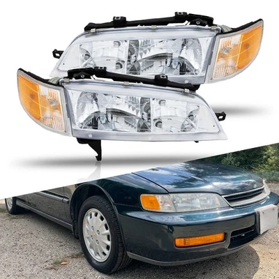 For 94-97 Honda Accord CB JDM Black Headlights + Amber Corner Reflector Lamps N Foto 1 de 4