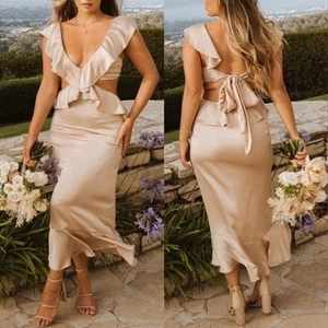 Show Me Your Mumu Zoey Midi Dress in Rose Taupe Luxe Satin size XXL - Picture 1 of 8