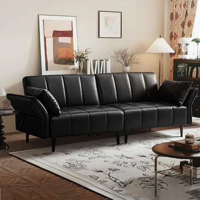 82" Leather Couch 3-in-1 Convertible Sofa Bed Sleeper Loveseat Sofa - Image 1 of 4