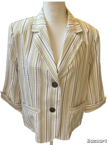 Tanjay Textured Blazer Striped Multicolored Women's Jacket Size 12 Front Pockets - Picture 1 of 4