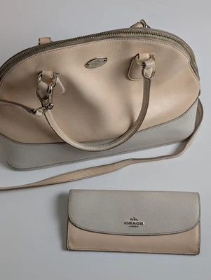 Coach Leather Satchel Shoulder Bag & Wallet Set Beige / Blush Pink Two-Tone - Image 1 of 4