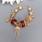 8.5" Red Murano Glass White Pearl Gold Plated Charm Beaded Bracelet