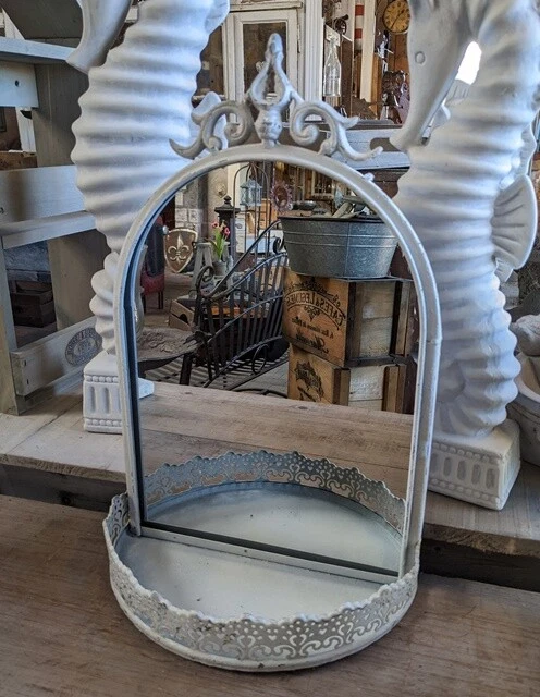 SPIEGEL MIT ABLAGE ANTIK SHABBY COTTAGE STIL METALL WANDSPIEGEL NEU  - Bild 1 von 1