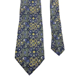 Corbata Missoni Estampada Geométrica | Diseñador Formal Vintage Para Hombre Azul Verde Seda - Imagen 1 de 3
