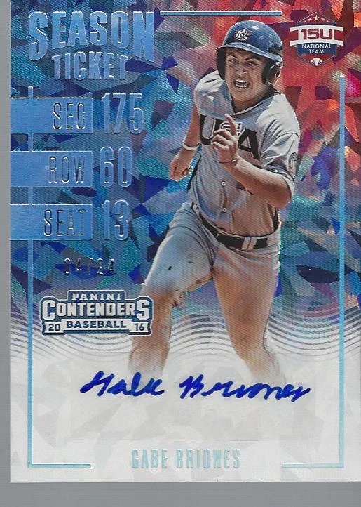 gabe briones signed card 4/24 autographed 2016 panini extra edition auto /24 ice - Image 1 of 1