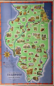 1949 Pictorial Map ~ SCENIC & HISTORIC ILLINOIS ~ Vintage Map (22x34) - Picture 1 of 1