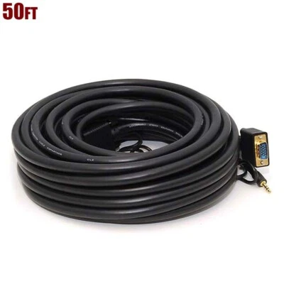50FT SVGA VGA 15-Pin PC Monitor Video Cable & 3.5mm Stereo Audio Male Plug Cord - Image 1 of 2