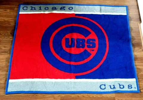 Vintage Chicago CUBS Blanket Biederlack Throw Fleece 54x46 Cover