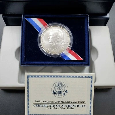 2005 $1 JOHN MARSHALL $1 SILVER Commemorative Dollar Coin OGP BOX BU BUSINESS - Image 1 of 3