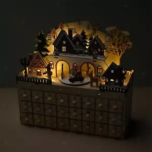 Christmas Advent Calendar with 24 Drawers 2024 LED Decorative Vintage Design - Picture 1 of 7