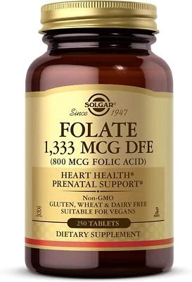 Solgar, Folate 1333 mcg DFE (800 mcg Folic Acid), 250 Tabletten - Blitzversand
