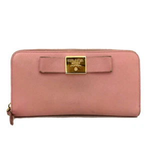 PRADA Saffiano Ribbon Leather Zip Around Long Wallet Pink/2BD1423 - Picture 1 of 8
