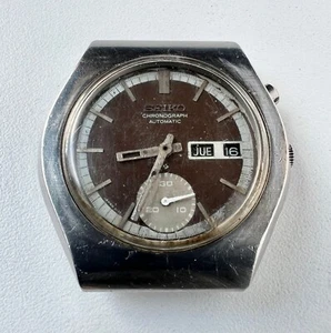 SEIKO 6139-8020 Automatic Chronograph Watch Vintage Mens Brown Dial To Restore - Picture 1 of 7