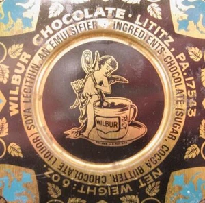 Wilbur Chocolate Tin Candy Container 6 oz Vintage Cupid Orange Gold Storage (O) - Picture 1 of 9