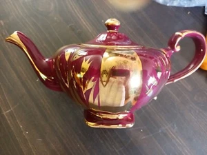 Arthur Wood Burgundy And Gold Teapot - Picture 1 of 6