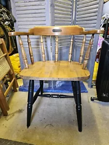 More details for vintage curved back wooden chair with arms