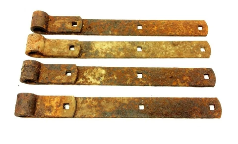 Set of Four Antique Old Metal Iron Rusted Barn Door Straps Hardware Parts Cover