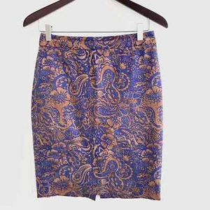 Falda lápiz Ann Taylor Loft azul y marrón cachemira patrón floral 0 - Imagen 1 de 5