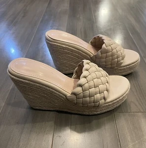 Ermonn Women’s Platform Wedge Sandal Mule High Beige Heels. Size 8 1/2 - Picture 1 of 7