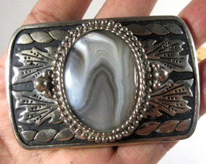 Hebilla de cinturón de metal vintage con piedra gris en moda del medio oeste - Imagen 1 de 7