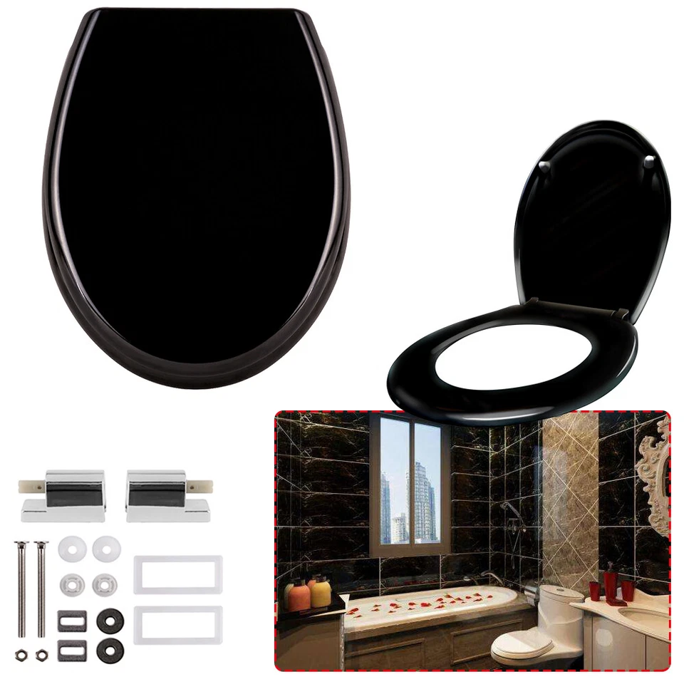 Schwarz Toilettendeckel Toilettensitz Klobrille Absenkautomatik Deckel WC Sitz# - Bild 1 von 4