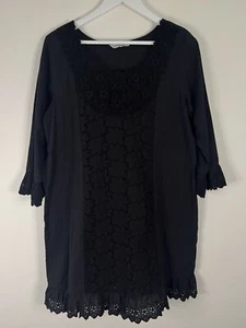 Orientique Dress 12 / US8 Broderie Shift Black Embroidered Cotton Lined - Picture 1 of 7