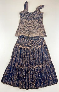 A. Byer Crushed Velvet Tiered Skirt & Babydoll Cami Top Set Brown Vtg Y2K Goth - Picture 1 of 14