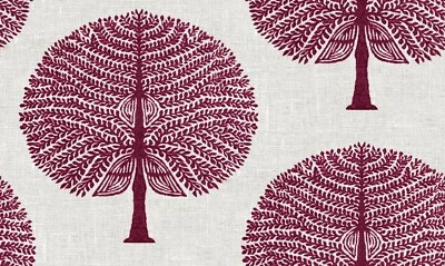 BURGUNDY RED Mulberry Tree Cotton Fabric Natural Material Curtain Decor 55" Wide - Image 1 of 4