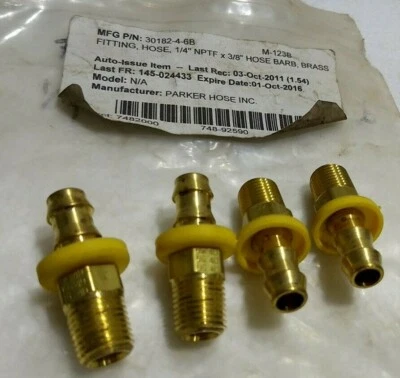 Parker 30182-4-6B Hose fitting 1/4"NPTF x 3/8" Hose BARB Brass - 4 pcs lot - Image 1 of 2
