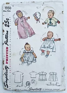 Vtg Infants Layette Simplicity 1950 Dress Hat Saque Sewing Printed Pattern ©1947 - Picture 1 of 9