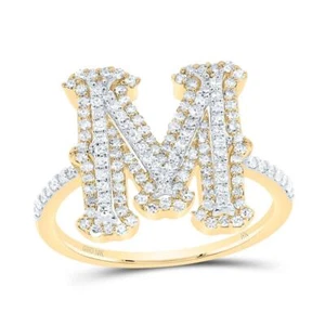 10k Yellow Gold Genuine Diamond Tiered Block Font Letter M Initial Ring 5/8 CT - Picture 1 of 1