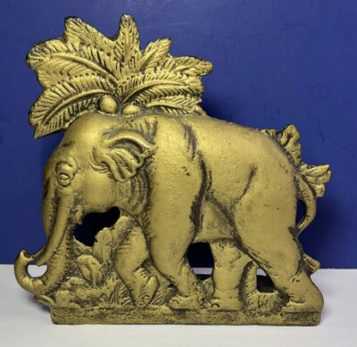 Vintage Cast Iron Elephant Palm Heavy Doorstop Gold Finish 7.75" x 7.5" - Image 1 of 4