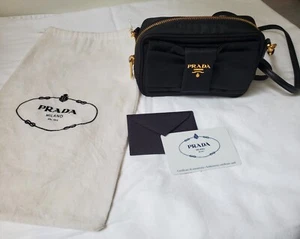 Prada Nylon/Leather Ribbon 2way Mini crossbody Bag w/ Bow, Black w/Gold hardware - Picture 1 of 16