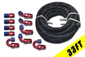 AN6 -6AN 10 Fittings Steel 3/8" Nylon Braided Oil Fuel Hose Line 33 Feet Kit - Picture 1 of 7