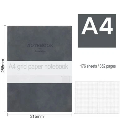 Cuaderno de papel grande A4 de cuero con cuadrícula de 352 páginas diario de papel gráfico 8,3" x 10,6" Foto 1 de 4