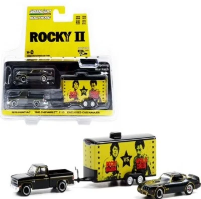 SET MODELLINI 1:64 ROCKY II PONTIAC FIREBIRD CHEVY C-10 DIECAST GREENLIGHT - Immagine 1 di 3