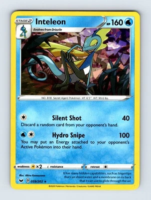 Inteleon 059/202 Holo SWSH01: Sword & Shield Base Set 059/202 NM/LP - Image 1 of 2