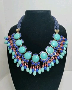 Banana Republic Statement Necklace Bead Rhinestone Cabochon Turquoise Tone EUC - Picture 1 of 5