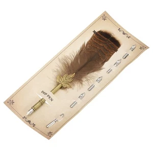 Plume, 9,3 Pouces, en Plume 5 Pointes pour Écrire Signature Marron/Jaune - Bild 1 von 5