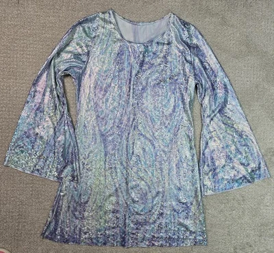 70’s Disco Mini Dress M Bell Sleeve Halloween Costume Psychedelic Metallic - Image 1 of 4
