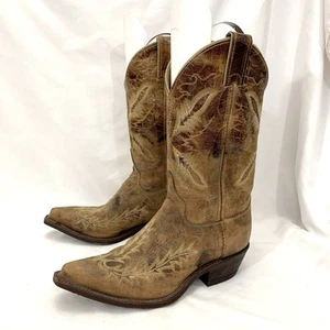 Justin Bent Rail 11" Distressed Tan Cowboy Boots BRL107 Wms 6.5 B EXCELLENT COND - Picture 1 of 15