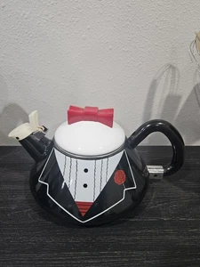 Vintage Tuxedo Kettle by Kamenstein, Tuxedo Teapot with Red Bowtie Red, White & - Picture 1 of 6