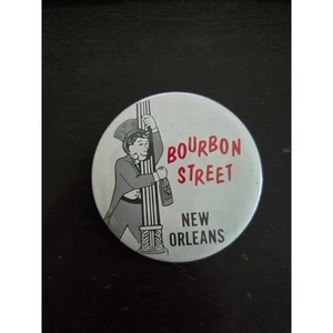 Spilla bottone souvenir Bourbon Street New Orleans vintage anni 70-80 2,5" - Foto 1 di 2