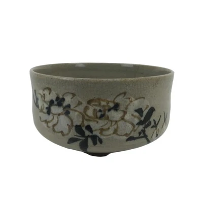 Tazón de té verde de cerámica japonesa Matcha Chawan marrón beige craquelado floral CHB92 Foto 1 de 4