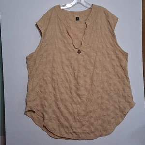 Blusa SheIn Curve para mujer 4XL sin mangas con estampado beige cuello en V talla grande E30 - Imagen 1 de 4