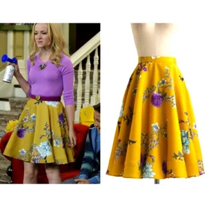 ModCloth gelb glänzend Blumen knielanger A-Linien Rock Gr. XS ASO Liv & Maddie - Bild 1 von 10