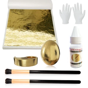 Blattgold SET 14cm Goldfolie Groß Pinsel Anlegemilch Blatt Schlagmetall Starter - Bild 1 von 17
