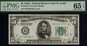 1928A $5 FRN ST LOUIS P.M.G #65EPQ - Picture 1 of 3