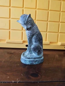 Vintage Bronze Bastet Goddess Egyptian Cat Statue Sculpture 8 1/4" tall - Picture 1 of 5